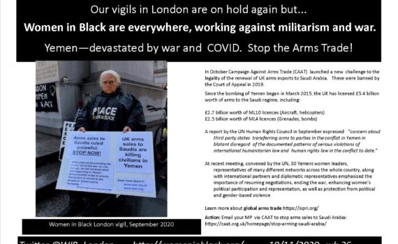 Photo of Woman in Black with placards on message of stooping arms sales to Yemen with