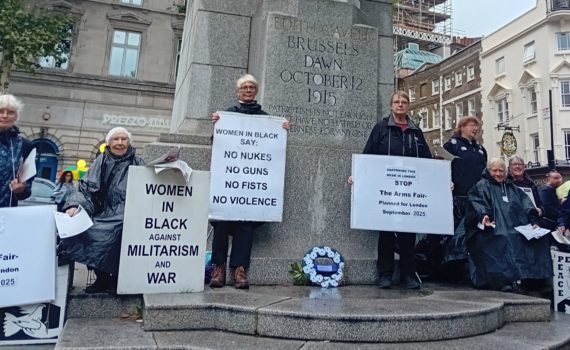 WiB vigil calling for Protest at the DSEI Arms Fair
